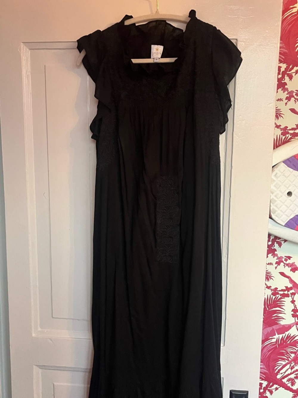 Black Women's Maxi Dress with Lace Detail
